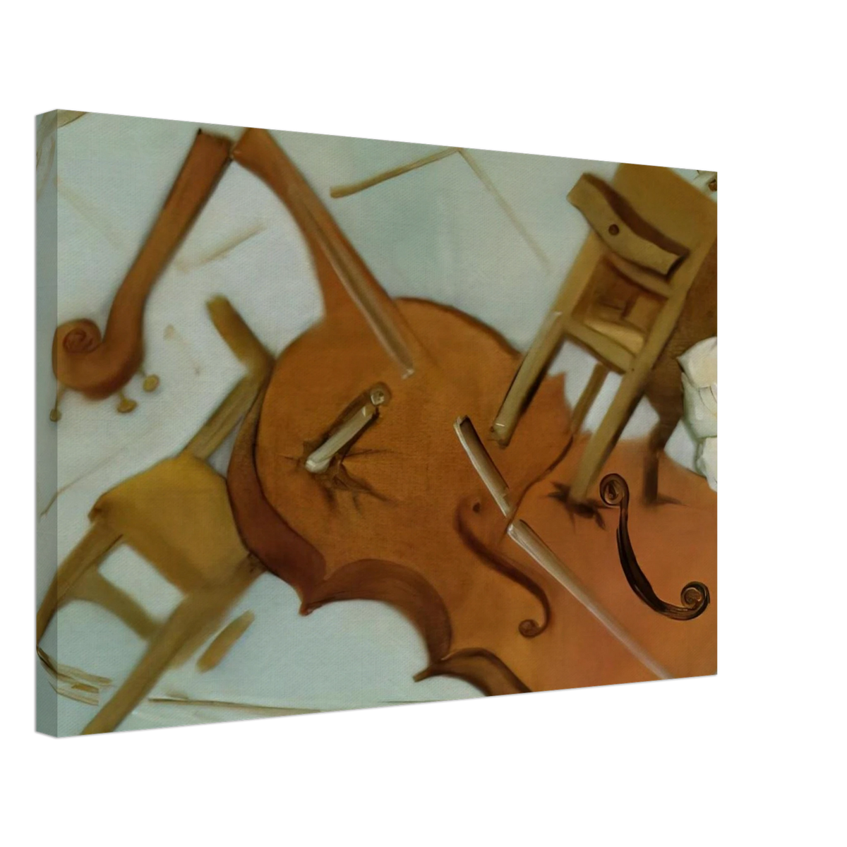 BED CHAIR AND BEDSIDE TABLE FEROCIOUSLY ATTACKING A CELLO Canvas | Salvador Dali Canvas | Salvador Dali Store
