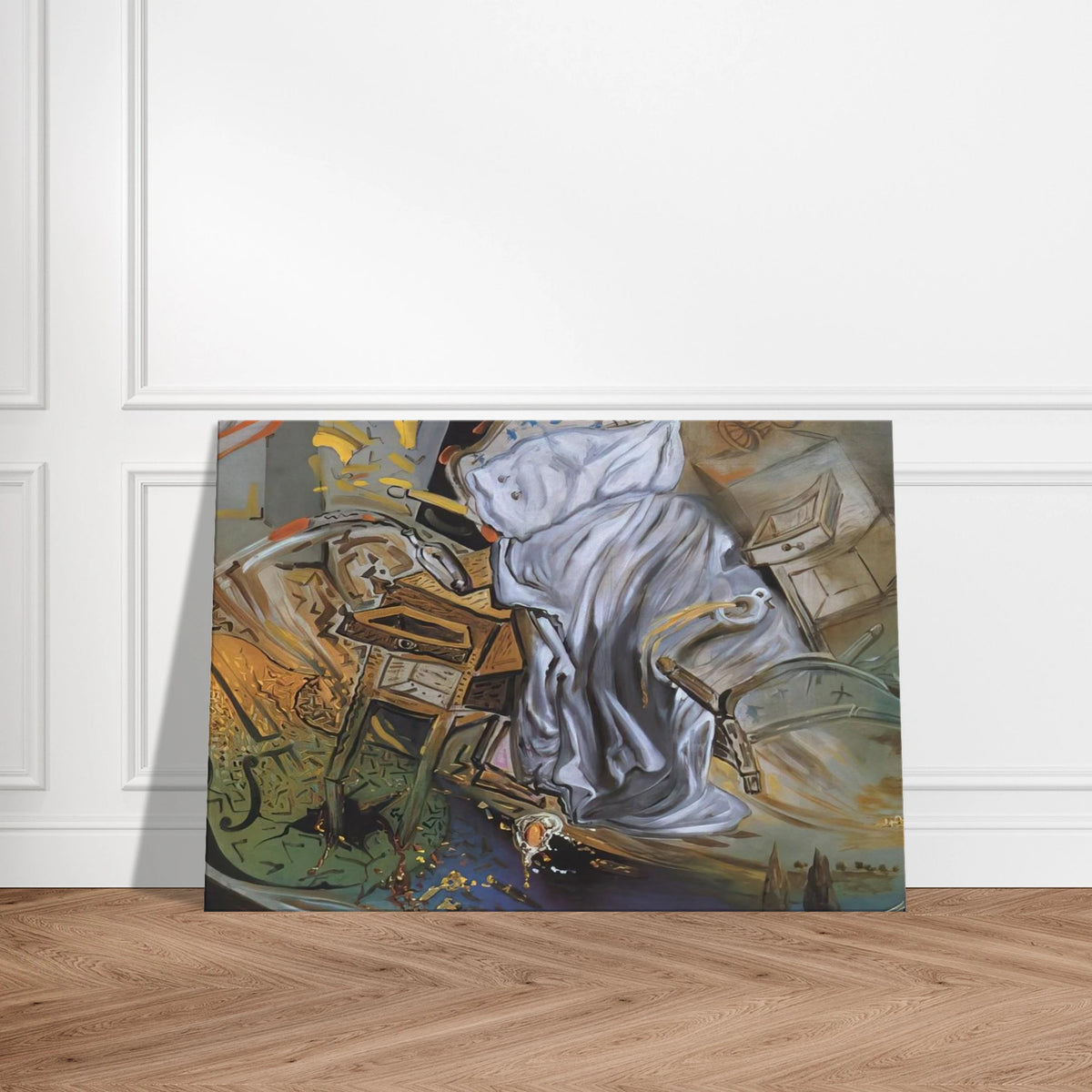 BED AND TWO BEDSIDE TABLES FEROCIOUSLY ATTACKING A CELLO FINAL STAGE Canvas | Salvador Dali Canvas | Salvador Dali Store