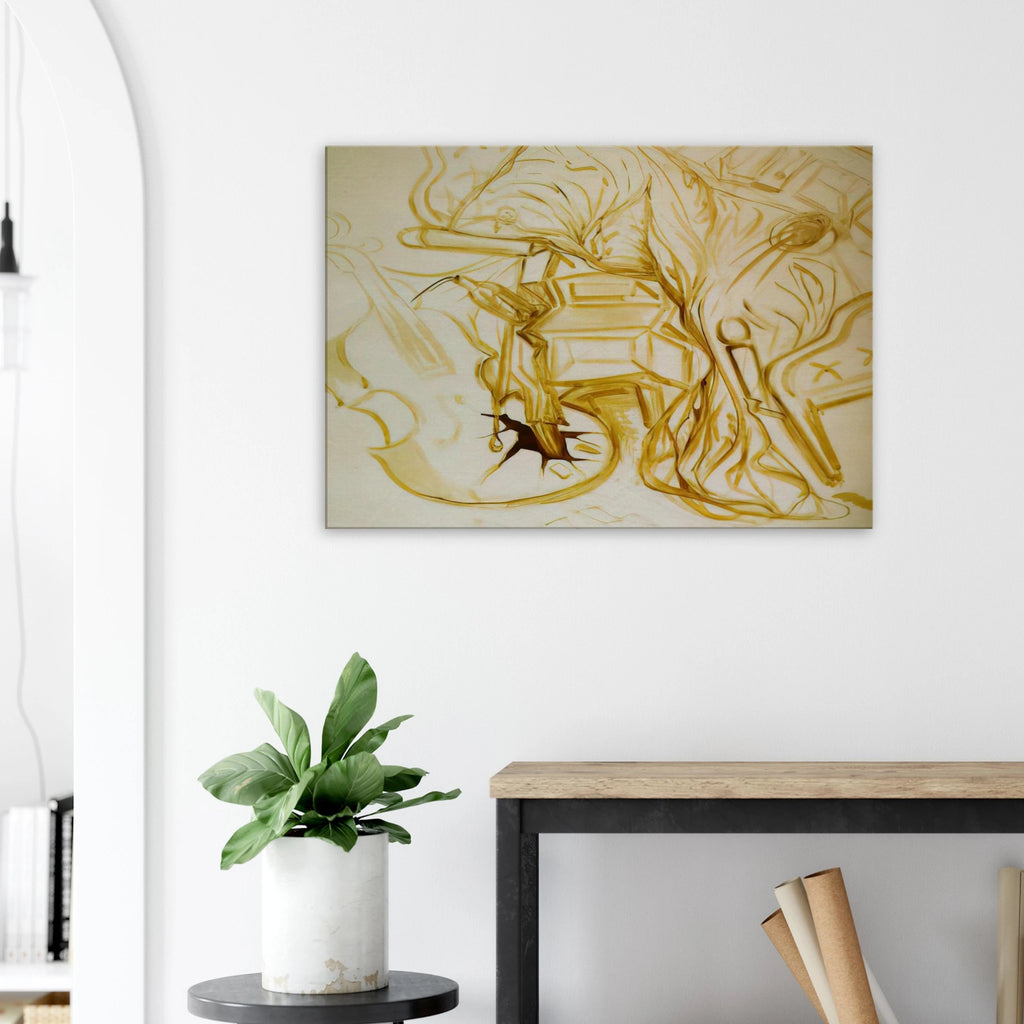 BED AND BEDSIDE TABLE FEROCIOUSLY ATTACKING A CELLO Canvas | Salvador Dali Canvas | Salvador Dali Store