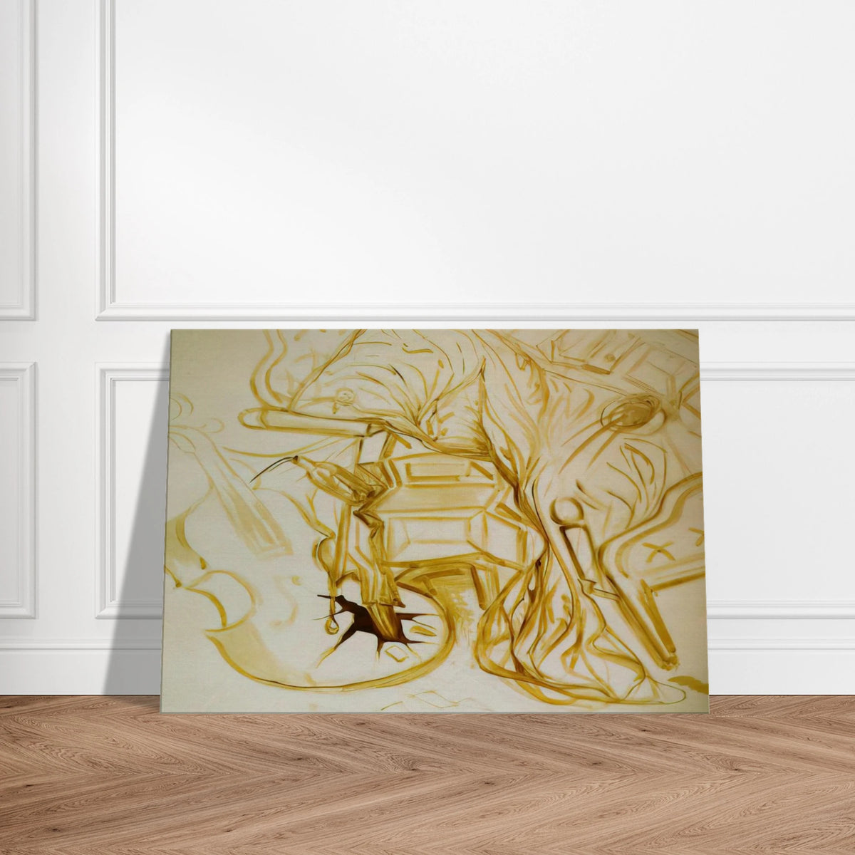 BED AND BEDSIDE TABLE FEROCIOUSLY ATTACKING A CELLO Canvas | Salvador Dali Canvas | Salvador Dali Store