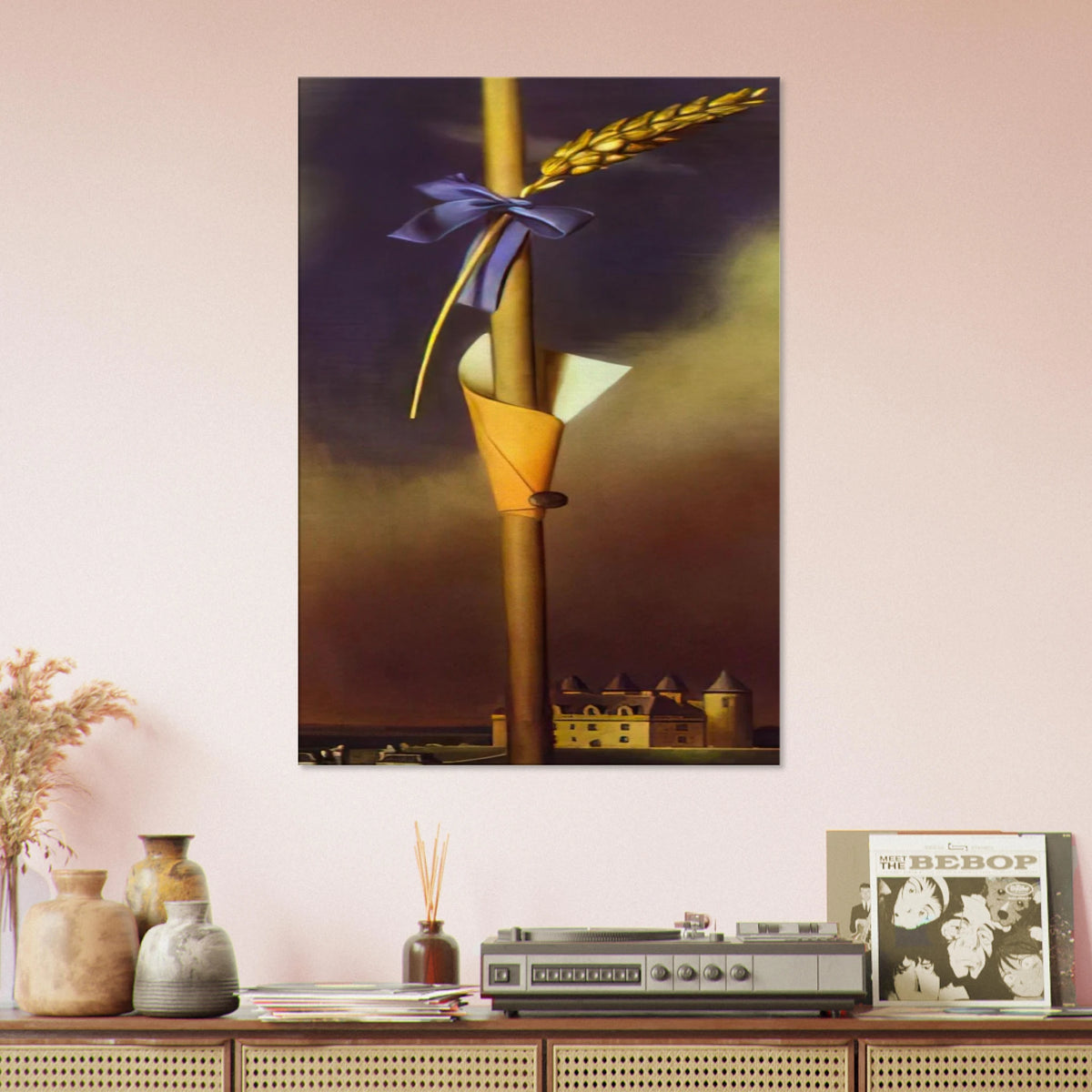 BLUE KNOT AND EAR OF WHEAT NEXT TO THE CASTLE Canvas | Salvador Dali Canvas | Salvador Dali Store