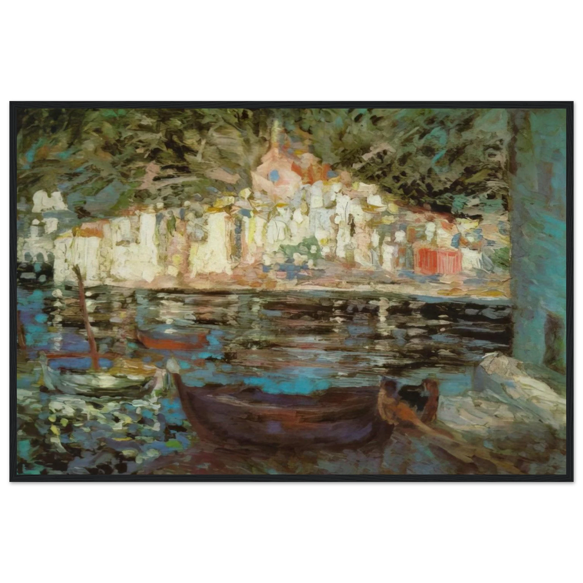 VIEW OF CADAQUES FROM PLAYA POAL Framed Poster | Salvador Dali Framed Prints Wall Art | Salvador Dali Store