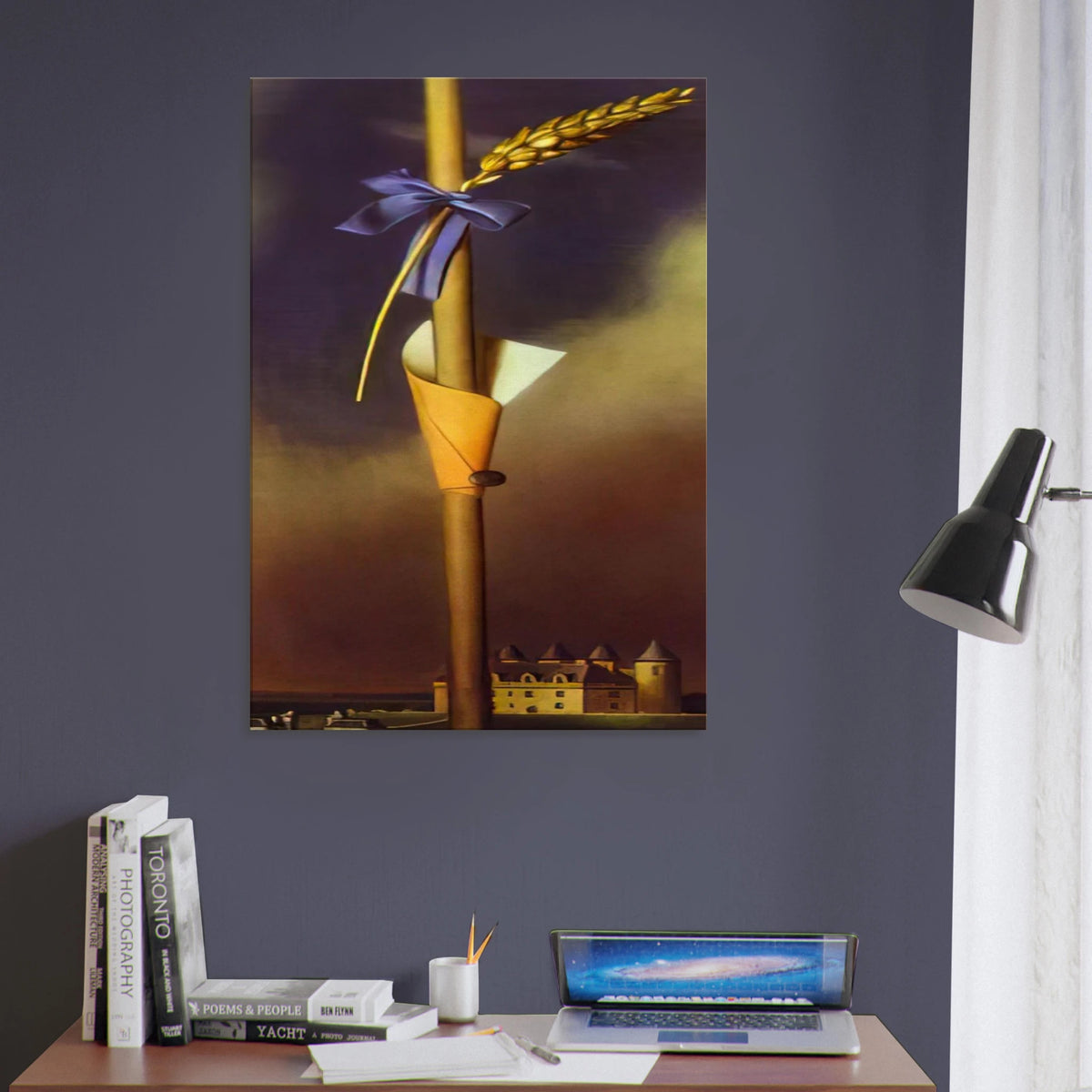 BLUE KNOT AND EAR OF WHEAT NEXT TO THE CASTLE Canvas | Salvador Dali Canvas | Salvador Dali Store