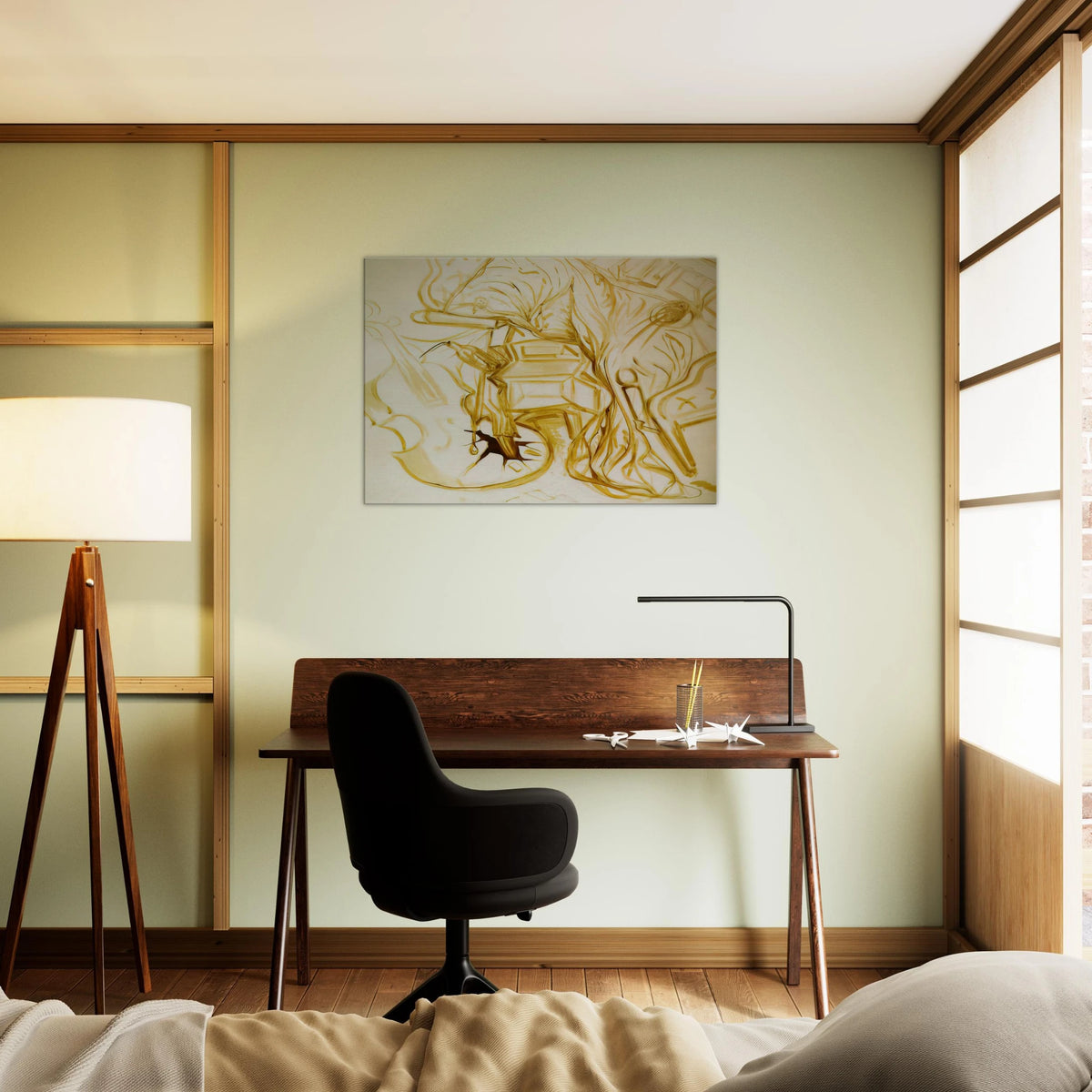 BED AND BEDSIDE TABLE FEROCIOUSLY ATTACKING A CELLO Canvas | Salvador Dali Canvas | Salvador Dali Store