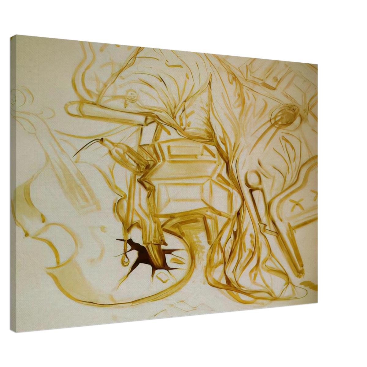 BED AND BEDSIDE TABLE FEROCIOUSLY ATTACKING A CELLO Canvas | Salvador Dali Canvas | Salvador Dali Store