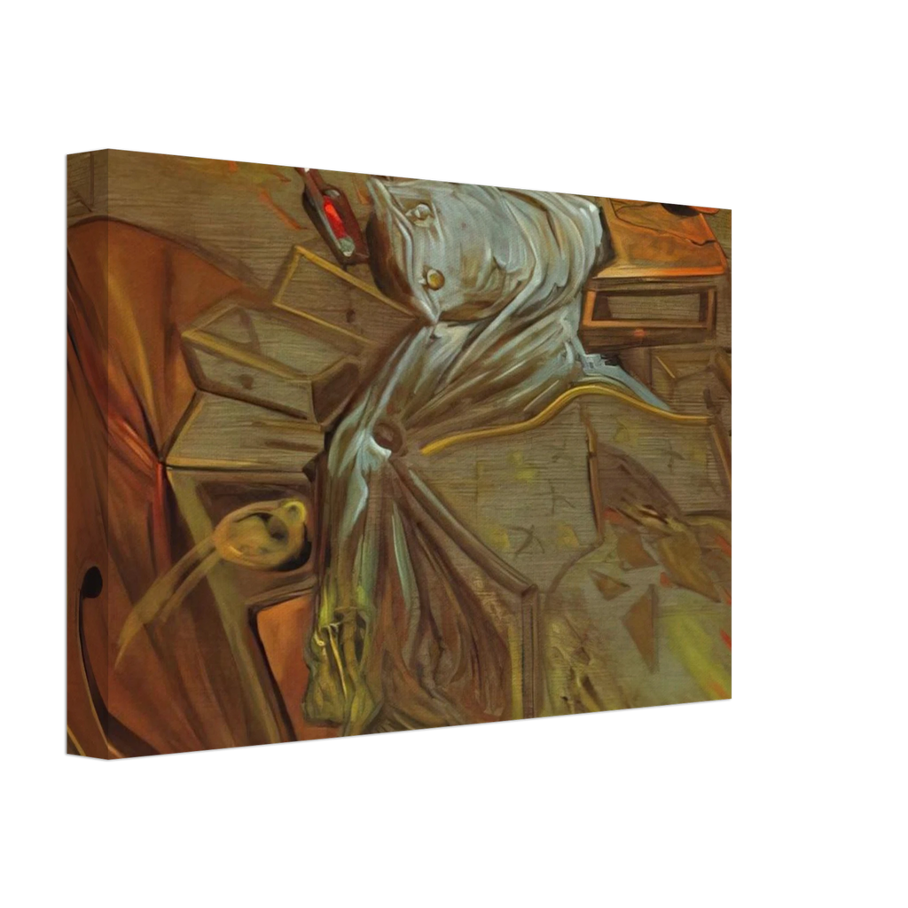 BED AND TWO BEDSIDE TABLES FEROCIOUSLY ATTACKING A CELLO Canvas | Salvador Dali Canvas | Salvador Dali Store