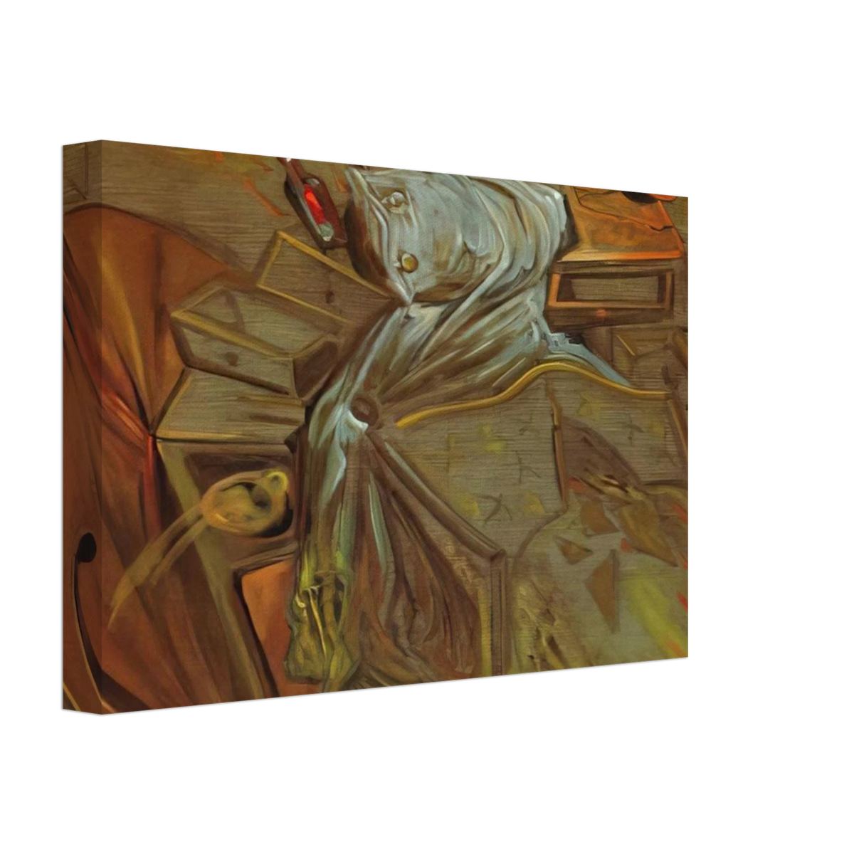 BED AND TWO BEDSIDE TABLES FEROCIOUSLY ATTACKING A CELLO Canvas | Salvador Dali Canvas | Salvador Dali Store