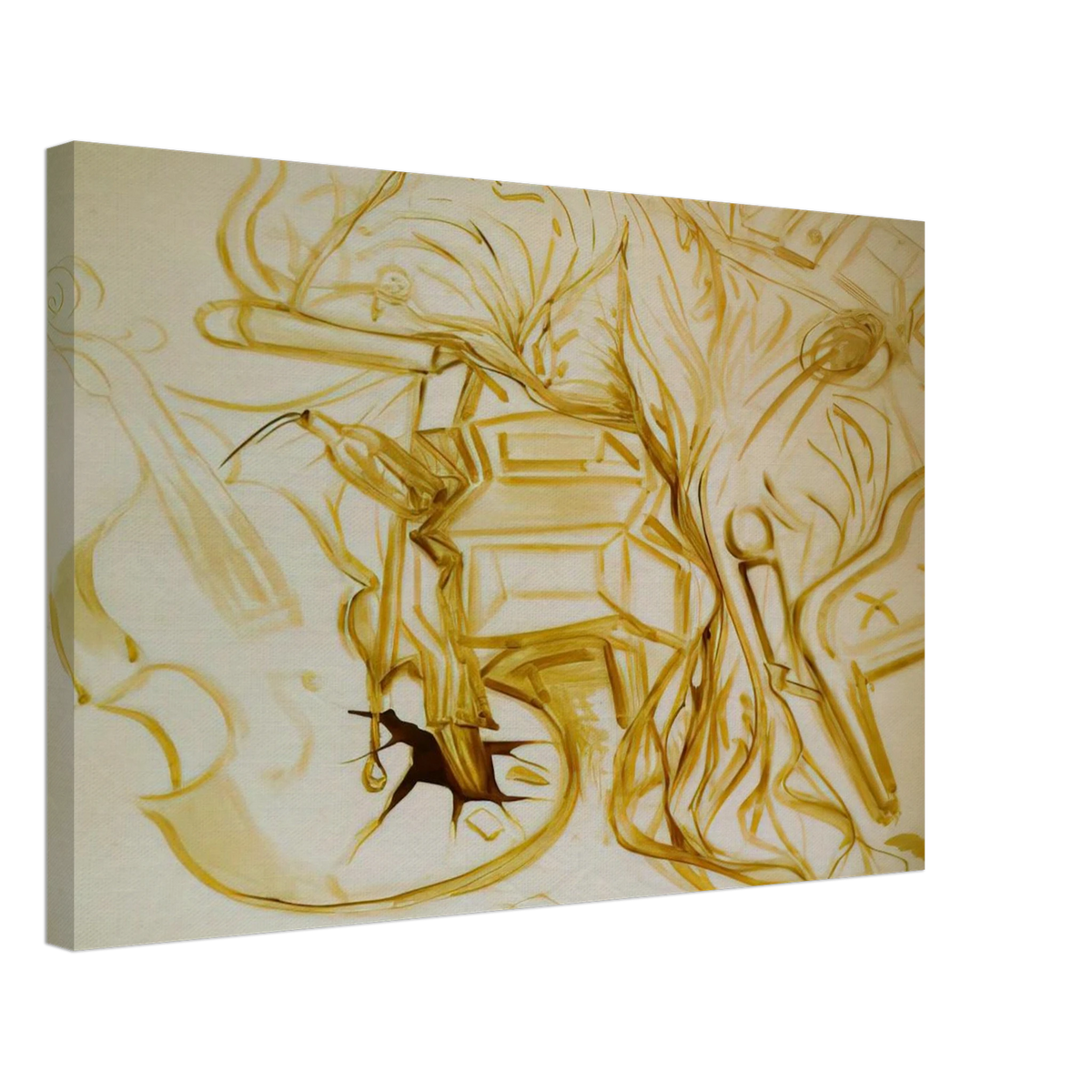 BED AND BEDSIDE TABLE FEROCIOUSLY ATTACKING A CELLO Canvas | Salvador Dali Canvas | Salvador Dali Store