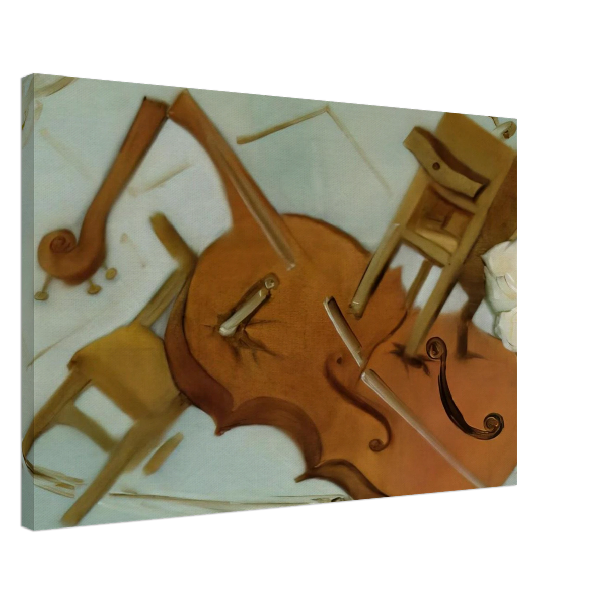 BED CHAIR AND BEDSIDE TABLE FEROCIOUSLY ATTACKING A CELLO Canvas | Salvador Dali Canvas | Salvador Dali Store