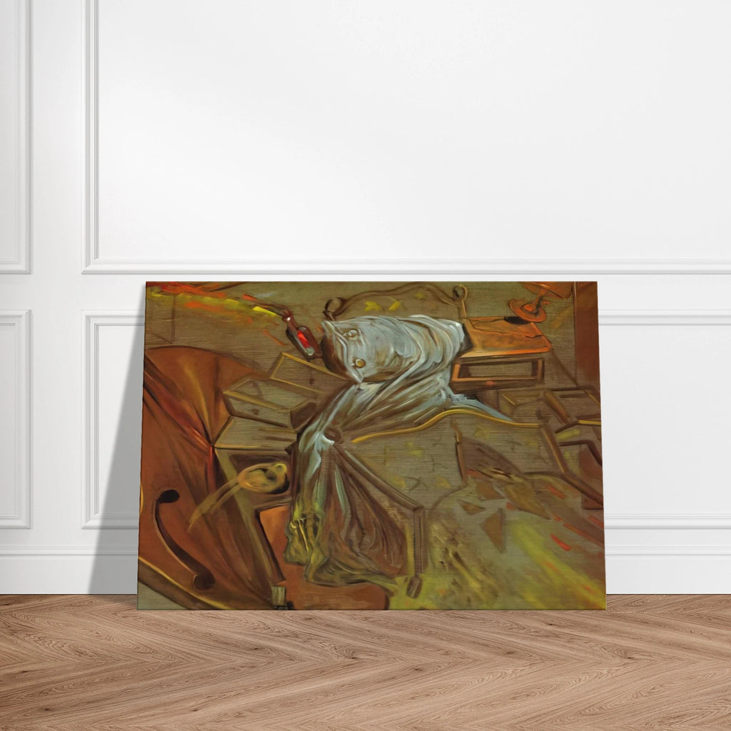 BED AND TWO BEDSIDE TABLES FEROCIOUSLY ATTACKING A CELLO Canvas | Salvador Dali Canvas | Salvador Dali Store