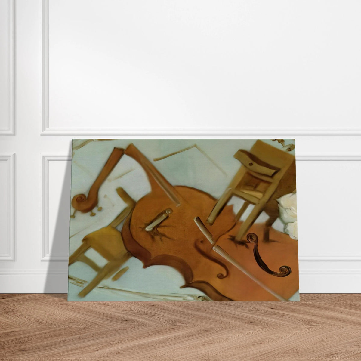 BED CHAIR AND BEDSIDE TABLE FEROCIOUSLY ATTACKING A CELLO Canvas | Salvador Dali Canvas | Salvador Dali Store