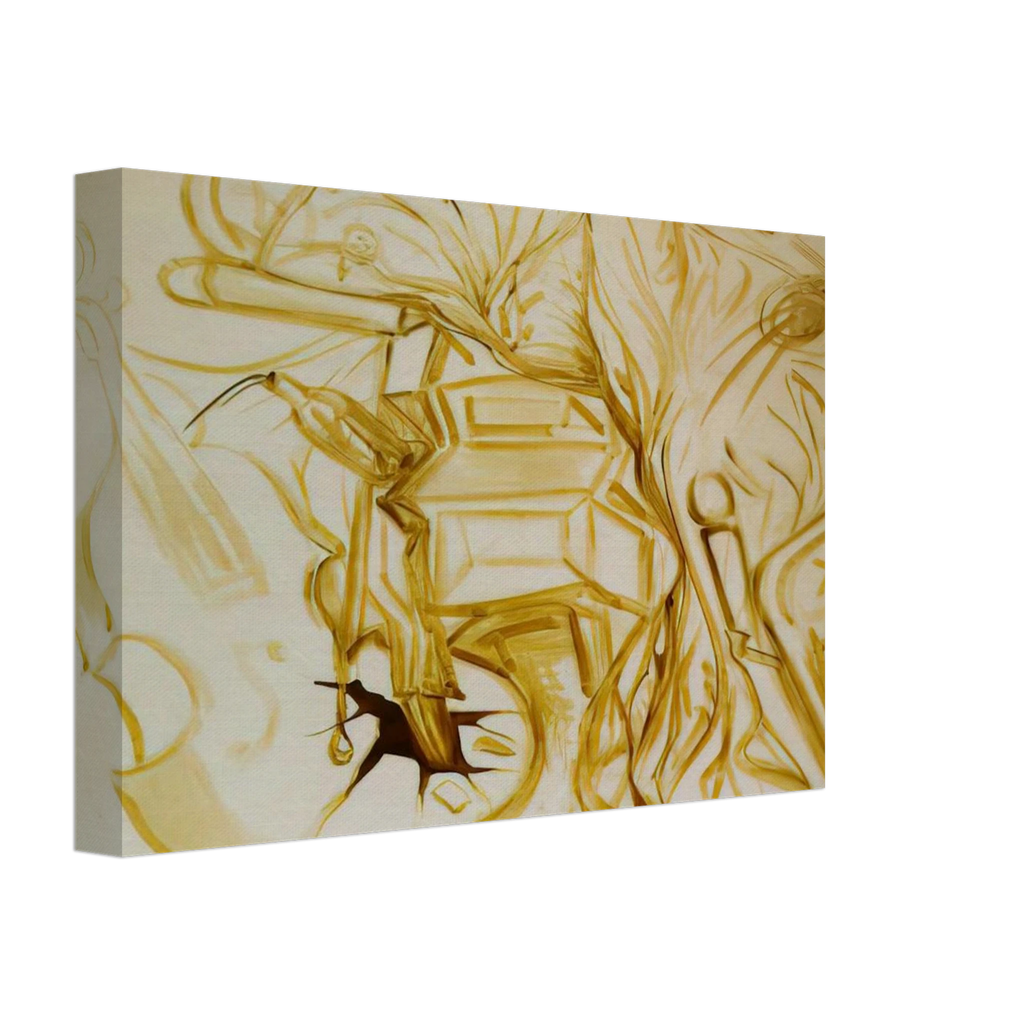 BED AND BEDSIDE TABLE FEROCIOUSLY ATTACKING A CELLO Canvas | Salvador Dali Canvas | Salvador Dali Store