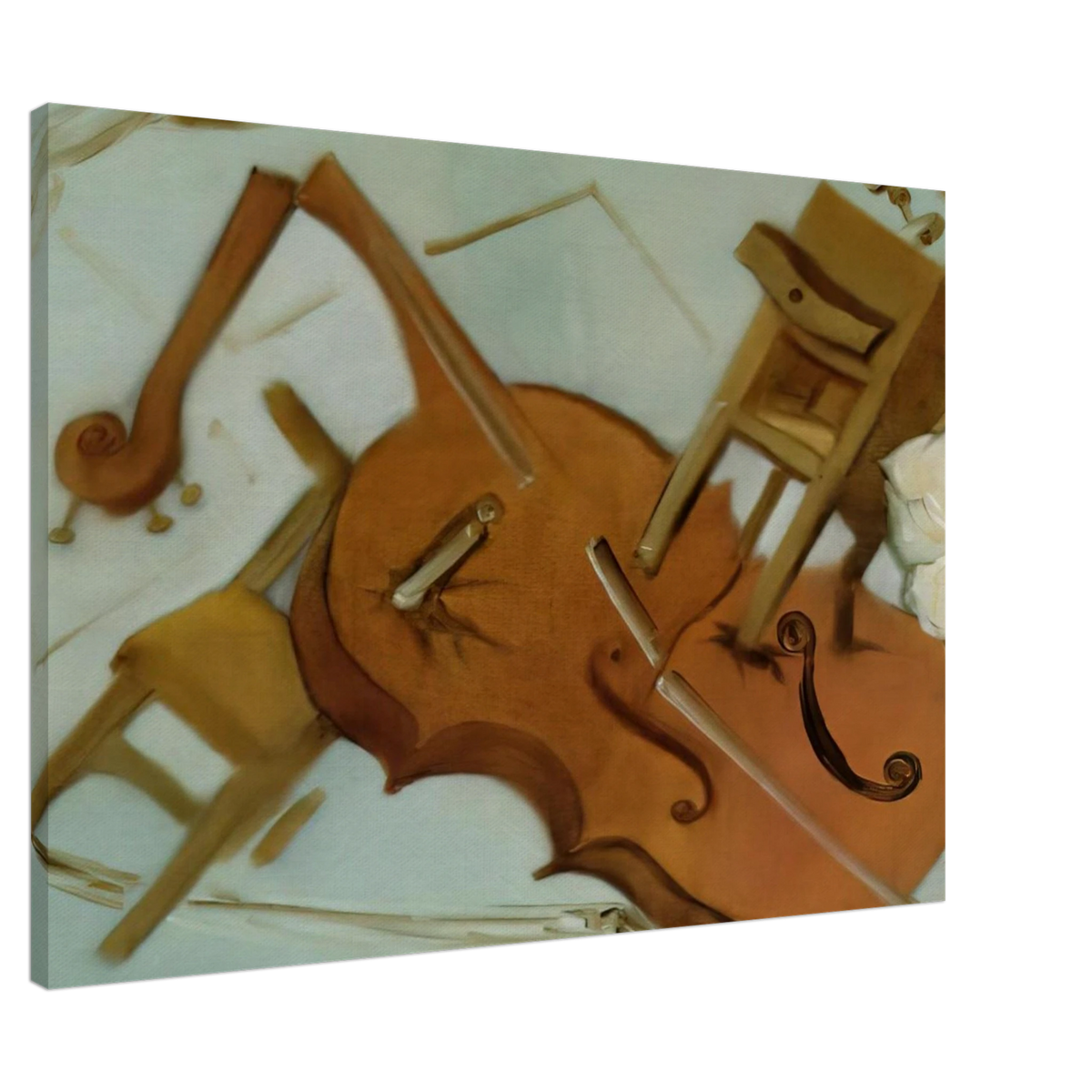 BED CHAIR AND BEDSIDE TABLE FEROCIOUSLY ATTACKING A CELLO Canvas | Salvador Dali Canvas | Salvador Dali Store