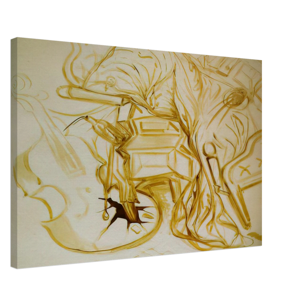 BED AND BEDSIDE TABLE FEROCIOUSLY ATTACKING A CELLO Canvas | Salvador Dali Canvas | Salvador Dali Store