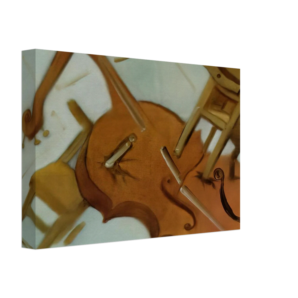 BED CHAIR AND BEDSIDE TABLE FEROCIOUSLY ATTACKING A CELLO Canvas | Salvador Dali Canvas | Salvador Dali Store