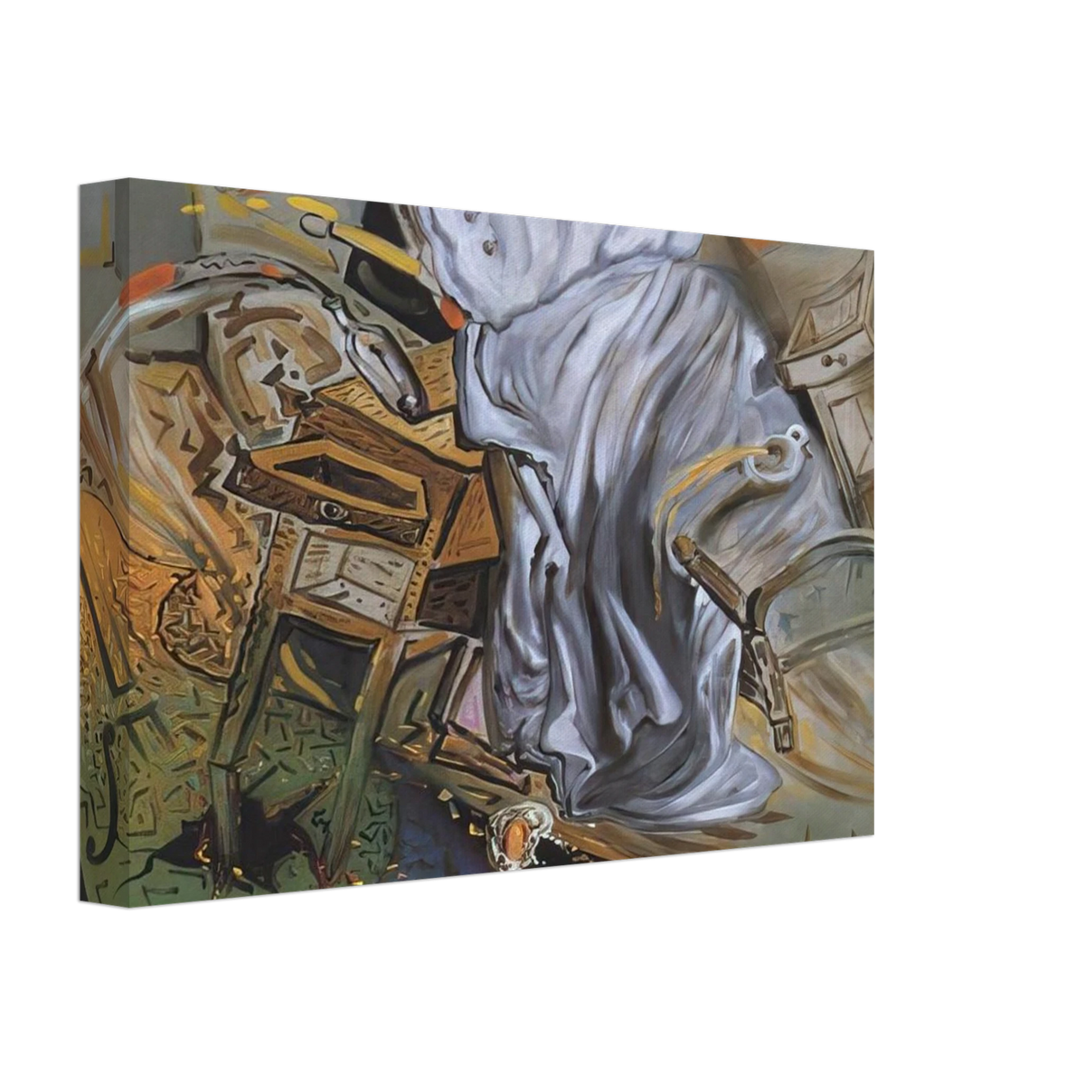 BED AND TWO BEDSIDE TABLES FEROCIOUSLY ATTACKING A CELLO FINAL STAGE Canvas | Salvador Dali Canvas | Salvador Dali Store