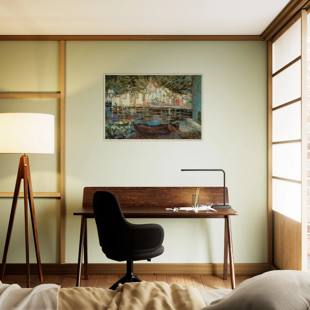 VIEW OF CADAQUES FROM PLAYA POAL Framed Poster | Salvador Dali Framed Prints Wall Art | Salvador Dali Store